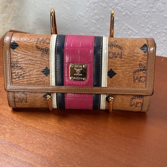 MCM Cognac Pink Black Visetos Tri-fold Wallet. - Picture 1 of 11